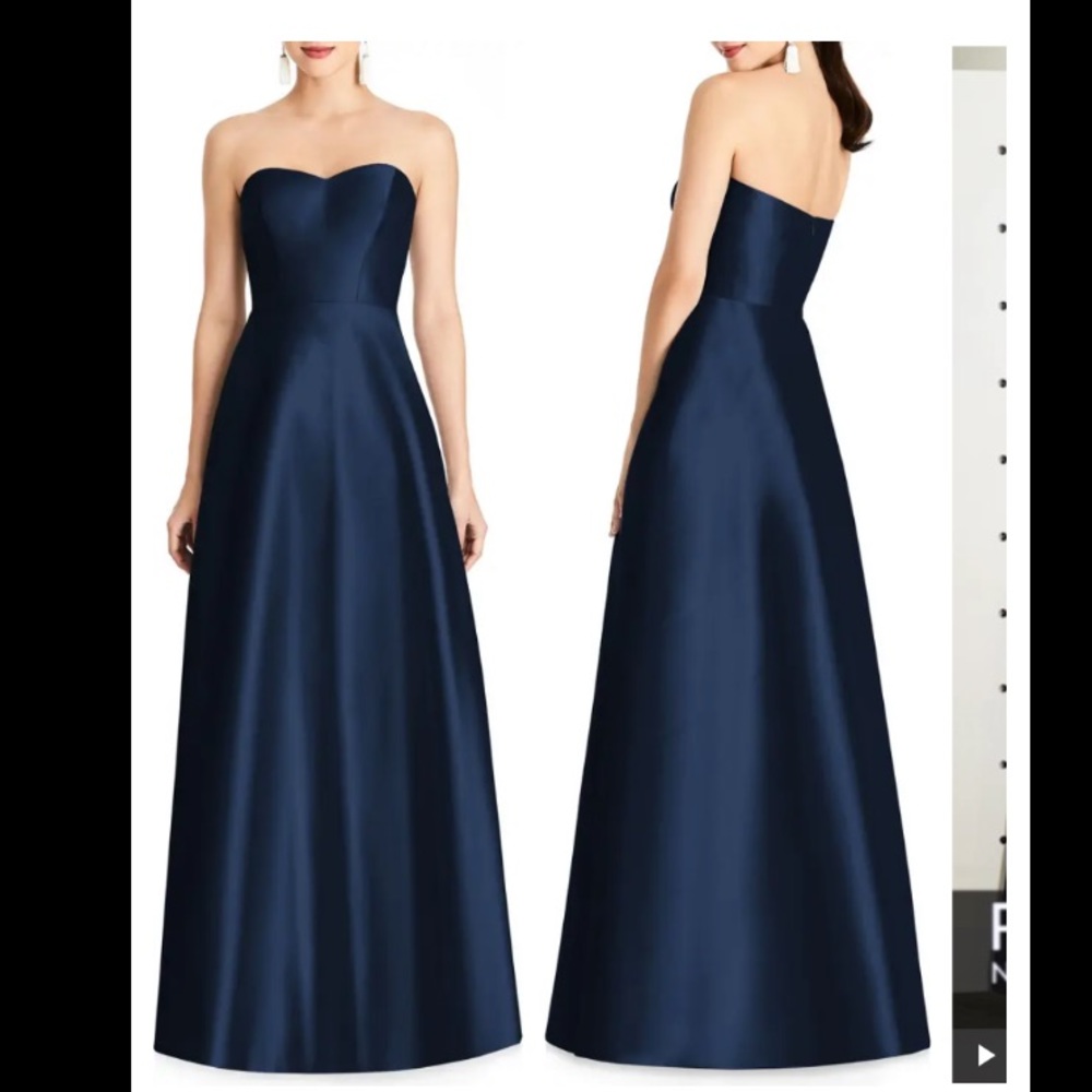 Alfred Sung Strapless Satin A-Line Gown w Pockets